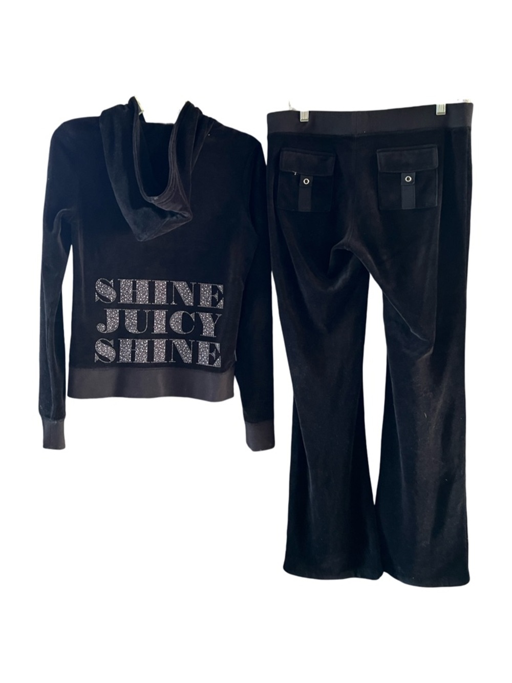 Juicy Couture Shine Juicy Shine Black Velour Blingy Tracksuit Jacket Jogger Pant